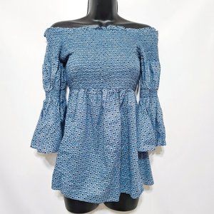 LC Lauren Conrad Maternity Blue Floral Print Smocked Off The Shoulder [XS]